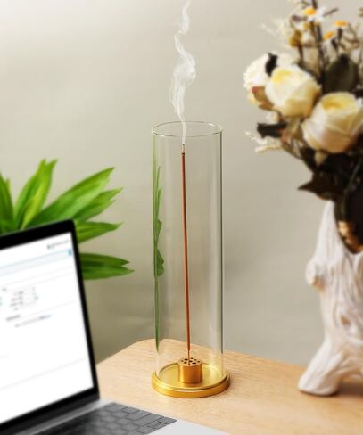Incense Holder, Insence-Stick Holder [Anti-Ash Flying], Modern Incense Burner for Sticks with Removable Glass Ash Catcher, for Home Decor Yoga Meditation-Gold in Saudi Arabia