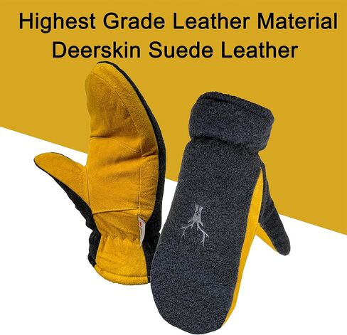 SKYDEER Upgraded Winter Mittens with Soft Deerskin Suede Leather & Thermal Polar Fleece & Warm C100G 3M Thinsulate Insulation in Kuwait