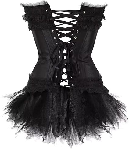 Women's Burlesque Stripe Butterfly Bow Corset Body Shape Bustier Top Party Showgirl Corsets with Tutu Skirt in Kuwait
