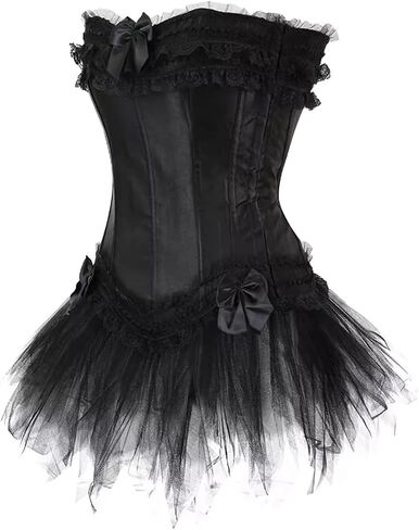 Women's Burlesque Stripe Butterfly Bow Corset Body Shape Bustier Top Party Showgirl Corsets with Tutu Skirt in Kuwait