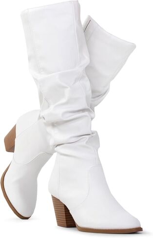 RF ROOM OF FASHION Women's Stacked Heel Slouchy Knee High Boots (Regular Fit) in Kuwait
