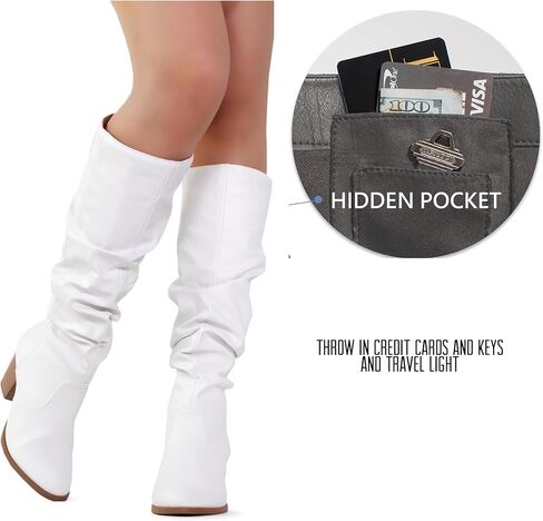 RF ROOM OF FASHION Women's Stacked Heel Slouchy Knee High Boots (Regular Fit) in Kuwait