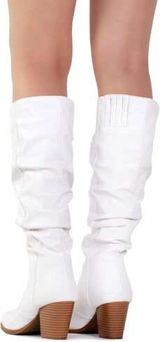 RF ROOM OF FASHION Women's Stacked Heel Slouchy Knee High Boots (Regular Fit) in Kuwait