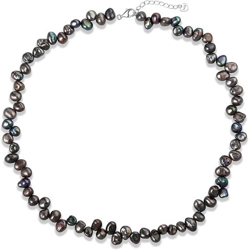 Baroque Pearl Strand Necklace - 8-9.5MM Cultured Pearls, 925 Sterling Silver Clasp, Timeless Anniversary or Mother's Day Gift, 18+2IN Adjustable Chain, Elegant Options in Black, Grey, or White in Kuwait