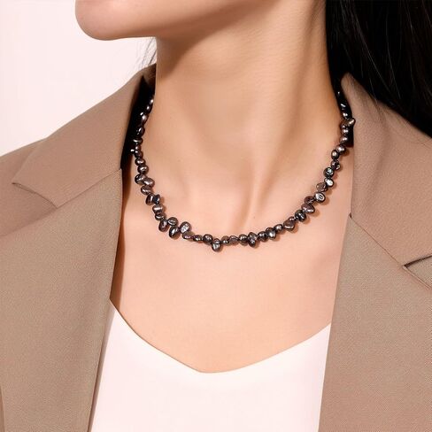 Baroque Pearl Strand Necklace - 8-9.5MM Cultured Pearls, 925 Sterling Silver Clasp, Timeless Anniversary or Mother's Day Gift, 18+2IN Adjustable Chain, Elegant Options in Black, Grey, or White in Kuwait