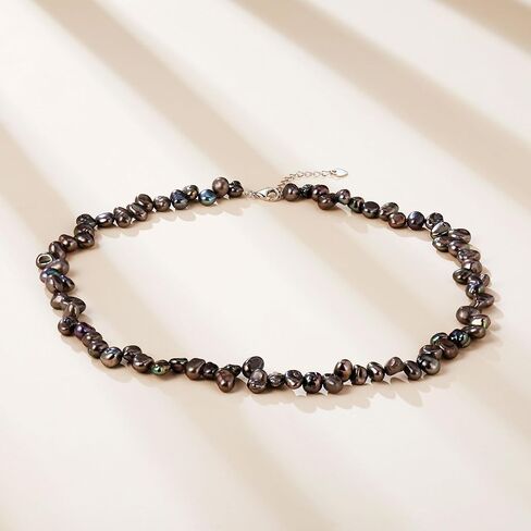 Baroque Pearl Strand Necklace - 8-9.5MM Cultured Pearls, 925 Sterling Silver Clasp, Timeless Anniversary or Mother's Day Gift, 18+2IN Adjustable Chain, Elegant Options in Black, Grey, or White in Kuwait