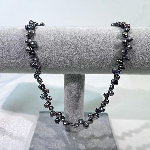 Baroque Pearl Strand Necklace - 8-9.5MM Cultured Pearls, 925 Sterling Silver Clasp, Timeless Anniversary or Mother's Day Gift, 18+2IN Adjustable Chain, Elegant Options in Black, Grey, or White in Kuwait