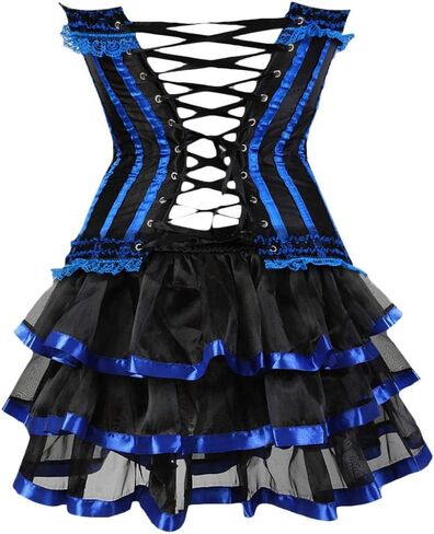 Women's Burlesque Stripe Butterfly Bow Corset Body Shape Bustier Top Party Showgirl Corsets with Tutu Skirt in Kuwait