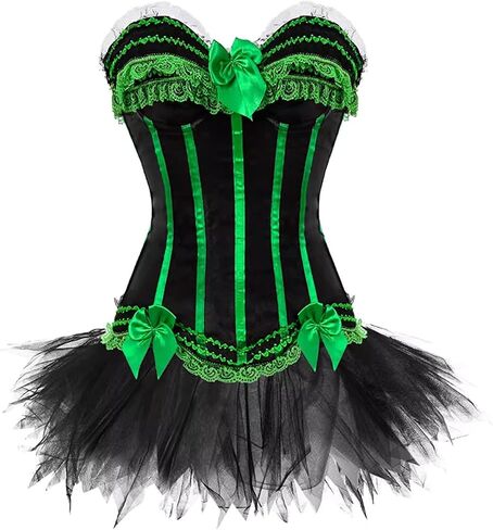 Women's Burlesque Stripe Butterfly Bow Corset Body Shape Bustier Top Party Showgirl Corsets with Tutu Skirt in Kuwait
