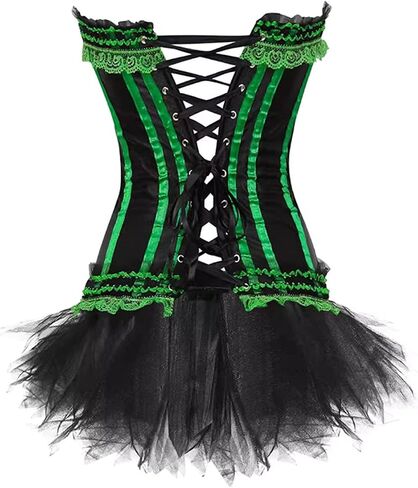Women's Burlesque Stripe Butterfly Bow Corset Body Shape Bustier Top Party Showgirl Corsets with Tutu Skirt in Kuwait