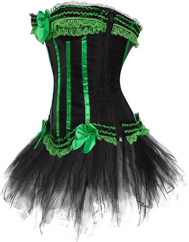 Women's Burlesque Stripe Butterfly Bow Corset Body Shape Bustier Top Party Showgirl Corsets with Tutu Skirt in Kuwait