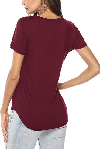 Amoretu Womens T Shirts V Neck Short Sleeve Tshirt Basic Tee Curved Hem Tops in Saudi Arabia