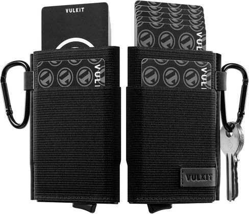 VULKIT Slim Wallet for Men and Women, Pop up Credit Card holder Metal Case RFID Blocking with Keychain and Elastic Pocket (Black) in Saudi Arabia