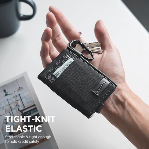 VULKIT Slim Wallet for Men and Women, Pop up Credit Card holder Metal Case RFID Blocking with Keychain and Elastic Pocket (Black) in Saudi Arabia