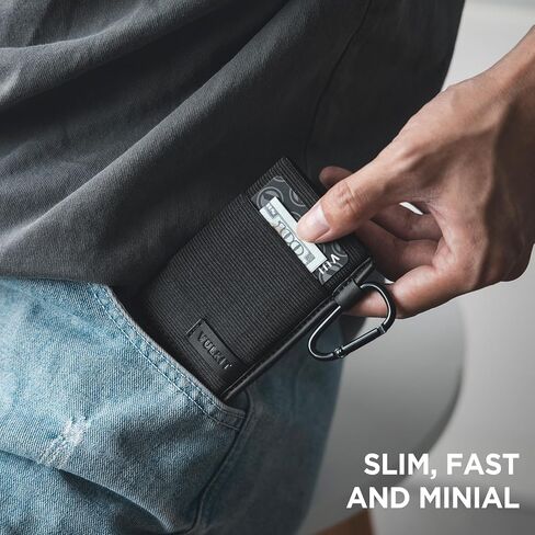 VULKIT Slim Wallet for Men and Women, Pop up Credit Card holder Metal Case RFID Blocking with Keychain and Elastic Pocket (Black) in Saudi Arabia
