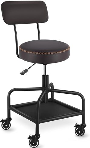 Shop Stool with Lockable Rubber Wheels Adjustable Backrest Tool Tray Storage 400 lb Capacity Rolling Garage Stool (Grey) in Saudi Arabia