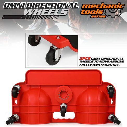 M-AUTO Rolling Knee Creeper Durable Knee Pads with Full 360 Degree Turn Casters and Tool Tray, Garage Kneeling Pads on Swivel Castors for Home Workshop Auto Repairing Maintaining, Black in Saudi Arabia