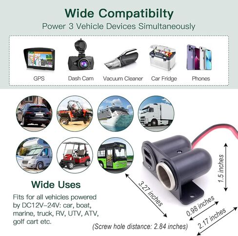 Dual USB Outlet Cigarette Lighter Socket Splitter 12V 4.2A Car Charger Power Outlet Adapter Replacement with Blade Fuse for RV Boat Marine Truck ATV UTV Bus etc in Kuwait