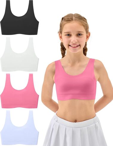 Girls First Bra 7-12 Seamless Training Bras for Girls Sports Bras Stretchy Comfortable- No Pads, Chest Double Lined in Kuwait