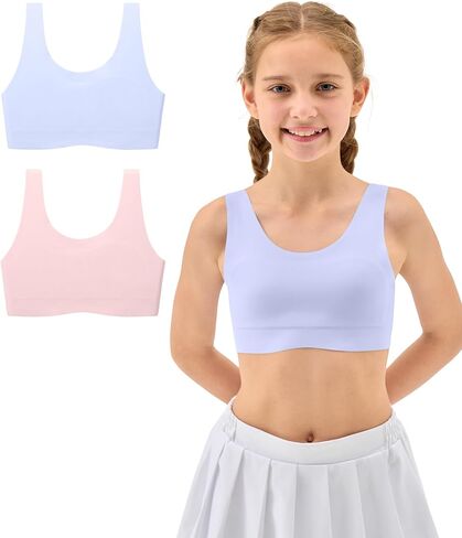 Girls First Bra 7-12 Seamless Training Bras for Girls Sports Bras Stretchy Comfortable- No Pads, Chest Double Lined in Kuwait