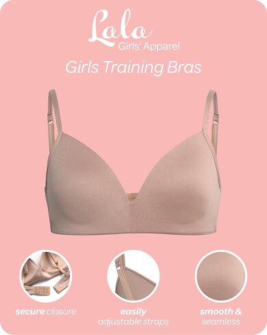 LaLa Girls' Training Bra - 3 Pack Lightly Molded Wire-Free A-Cup Girls Sports Bra Cami - Breathable Training Bras for Girls in Saudi Arabia