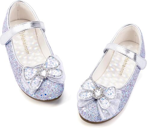 Hehainom Toddler Dress Shoes Mary Jane Ballet Flats Sparkly Bow Little Kid Girls Wedding Party Shoes in Saudi Arabia
