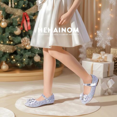 Hehainom Toddler Dress Shoes Mary Jane Ballet Flats Sparkly Bow Little Kid Girls Wedding Party Shoes in Saudi Arabia