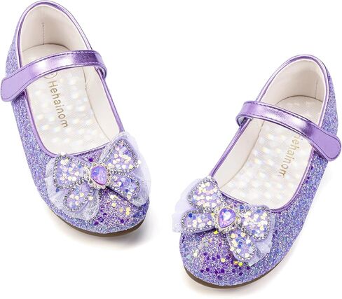 Hehainom Toddler Dress Shoes Mary Jane Ballet Flats Sparkly Bow Little Kid Girls Wedding Party Shoes in Saudi Arabia