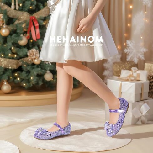 Hehainom Toddler Dress Shoes Mary Jane Ballet Flats Sparkly Bow Little Kid Girls Wedding Party Shoes in Saudi Arabia