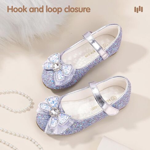 Hehainom Toddler Dress Shoes Mary Jane Ballet Flats Sparkly Bow Little Kid Girls Wedding Party Shoes in Saudi Arabia