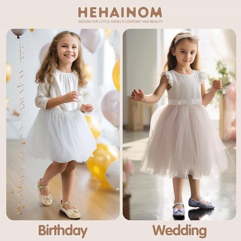 Hehainom Toddler Dress Shoes Mary Jane Ballet Flats Sparkly Bow Little Kid Girls Wedding Party Shoes in Saudi Arabia
