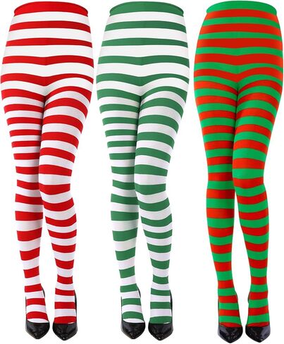 Sumind 3 Pairs Striped Christmas Day Striped Tights Full Length Tights Thigh High Stocking for Costume Accessory in Saudi Arabia