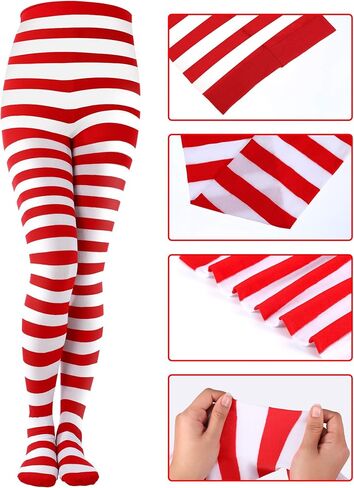 Sumind 3 Pairs Striped Christmas Day Striped Tights Full Length Tights Thigh High Stocking for Costume Accessory in Saudi Arabia