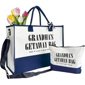 Canvas Tote Bag for Grandma, Grandma's Getaway Bag Gifts, Grandma Gifts, Cosmetic Bag, Makeup bag, Travel Bag Gifts for Grandma, Canvas Tote Bag With Zipper, Mothers Day Christmas Gifts A19
