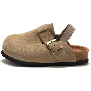 Boys Girls Suede Clogs Unisex Toddler Slip-on Slippers Kids Outdoor Indoor Flat Shoes Classic Cork Adjustable Buckle Mules Cute Sandals