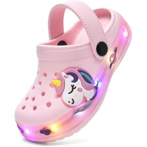 XPKWS Fur Lined Toddler Clogs Kids Slippers Fuzzy Light up Sandals Boys Girls Garden Shoes Winter Warm Cartoon Slides Slip on Lightweight