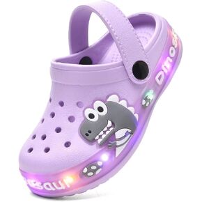 XPKWS Fur Lined Toddler Clogs Kids Slippers Fuzzy Light up Sandals Boys Girls Garden Shoes Winter Warm Cartoon Slides Slip on Lightweight