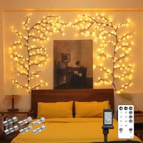 Willow Vine Lights Room Decor: 7.5Ft Home Decorations Flexible Enchanted Fairy Lights with Remote Control, 144 LEDs Twinkle Tree Lighted Branches for Wall Bedroom Living Room (1 Pack)