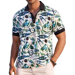COOFANDY Mens Casual Short Sleeve Polo Shirts Slim Fit Paisley Polo T Shirts Floral Print Shirt