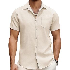 COOFANDY Mens Casual Short Sleeve Shirt Button Down Summer Beach Hawaiian Shirt Vacation Wedding Untucked Shirt