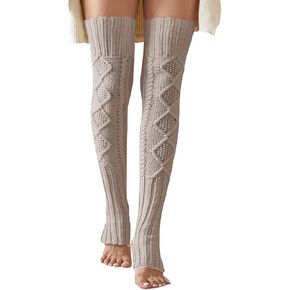 Leoparts Women's Extra Long Stirrup Leg Warmers Winter Knitted Over Knee Thigh High Footless Socks
