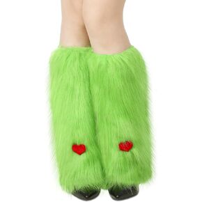 One Pair 16" Furry Fuzzy Leg Warmers Faux Lime Green Fuzzy Leg Warmers Women Fur Boot Covers Long Boots Green Leg Warmers Fluffy Leg Warmers Party Accessory Outfit for Carnival Rave Cuff Heels