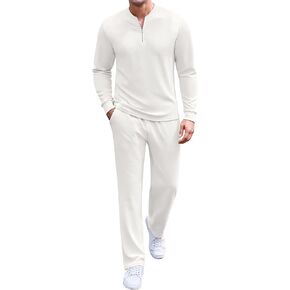 COOFANDY Men's 2 Piece Tracksuit Set Polo Athletic Sweatsuit Quarter Zip Jogging Long Sleeve Casual Sports Outfits