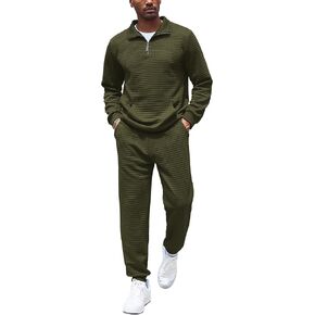 COOFANDY Men's Tracksuit 2 Piece Quarter Zip Sweatsuit Workout Plaid Jacquard Jogging Suit Set