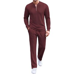COOFANDY Men's 2 Piece Tracksuit Set Polo Athletic Sweatsuit Quarter Zip Jogging Long Sleeve Casual Sports Outfits in Kuwait