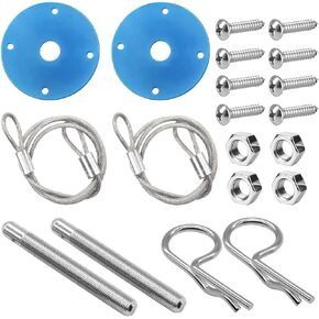Mandark Car Hood Pins Kit, Stainless Steel Automotive Engine Hood Pin Lock Clip with Racing Lanyard, Vehicle Exterior Engine Cover Lock Accessories, Universal for RV, SUV, Truck (Black)