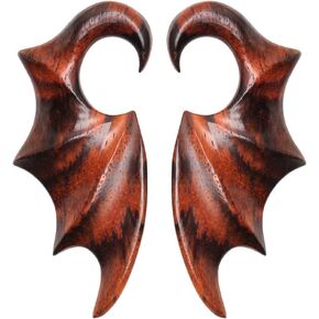 Pierced Owl - Hand Carved Sono Wood Bat Wing Hanging Taper Plugs, Sold as a Pair