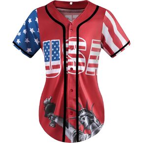 American Flag Shirt Women USA Shirt for Women 4th of July Shirts Women Short Sleeve Button USA Jersey