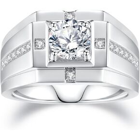 Moissantie Rings for Men D Color VVS1 Round Cut Moissanite Jewelry for Men Wedding Ring S925 Sterling Silver Promise Rings for Wedding Anniversary Engagement