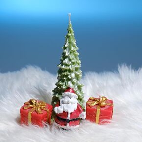 Christmas Tree Candle Set with Concrete Santa Claus and Candle Gift Box Figures – Soy Wax Tapered Holiday Decor for Christmas Display